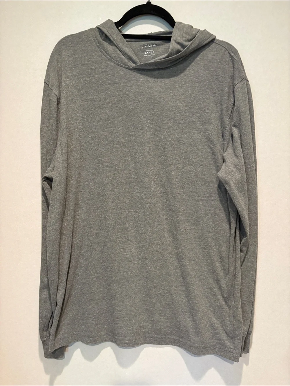 J. Crew - Men's long sleeve hooded t-shirt. Heathered Gray.  Large.